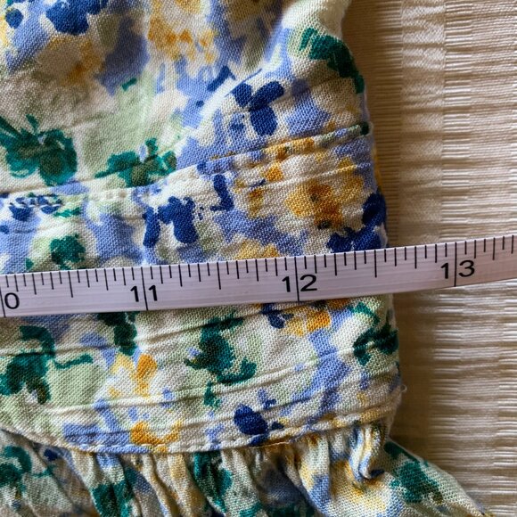 ANGIE Sundress Sz M Mini Dress Blue Yellow Floral Cutout Front Smocked Back Boho - Picture 7 of 8